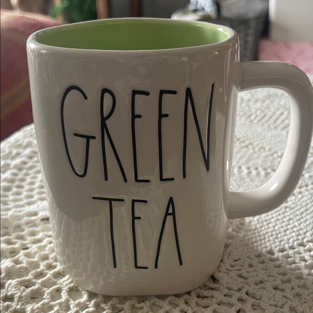 Rae Dunn White Green Tea Mug with Green Interior